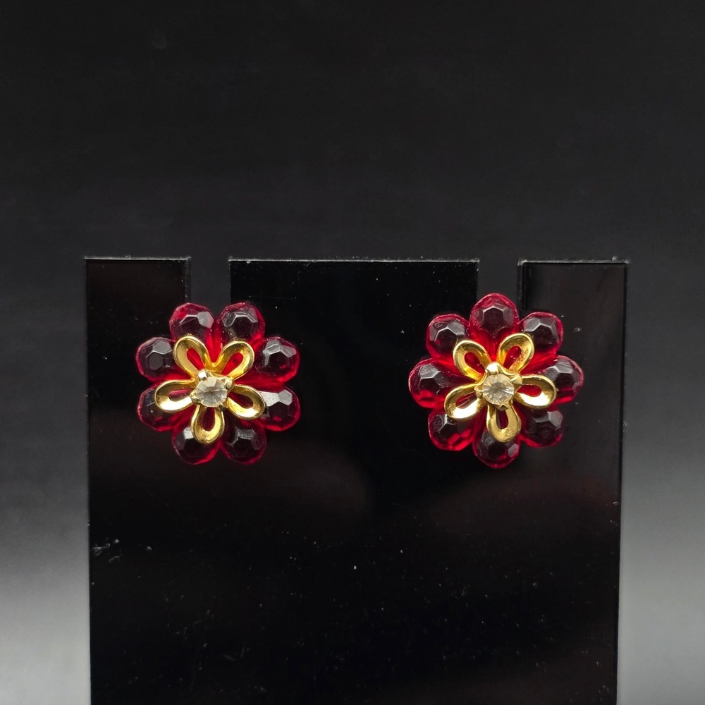 Avon 1986 Convertible Snowflake Earrings Red Only Flower Pierced Christmas